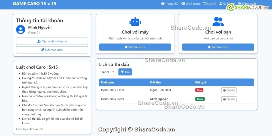 game cờ caro,đồ án web php,php thuần,web php,game cờ,game
